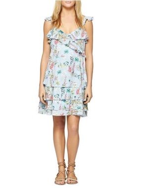 Sanctuary Light Blue Floral Ruffle Tiered Mini Dress Size S Romantic Cottage